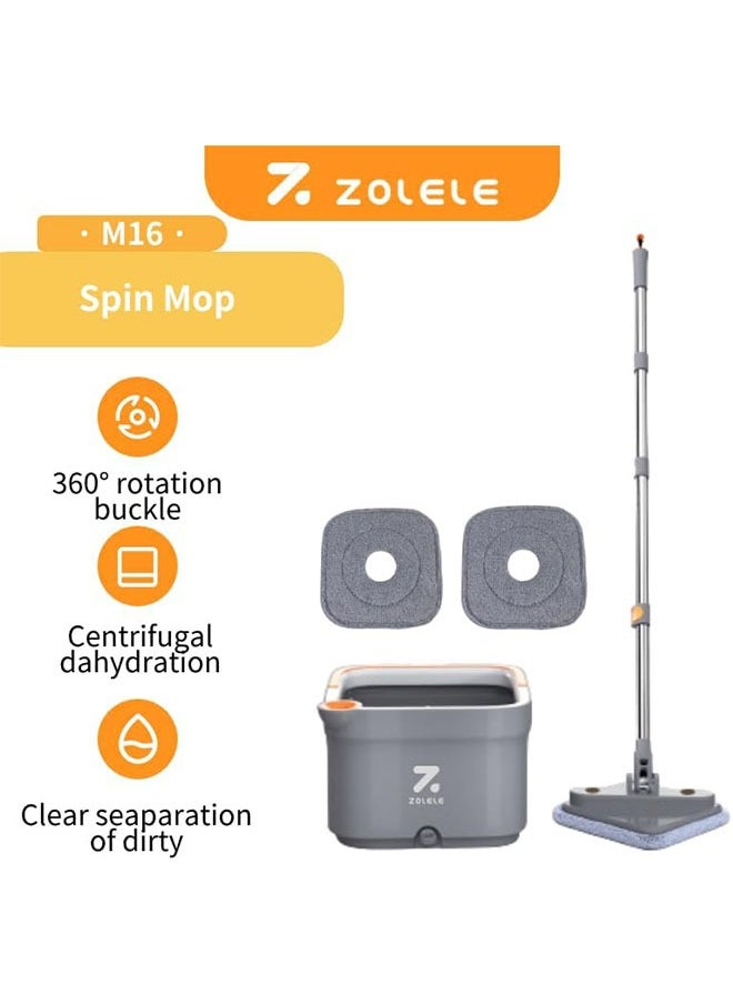 Floor Mop Set Spin Mop and Bucket Set with 6 Microfibre Mop Pads with Self-Separating Dirt and Fresh Water System Self-wringing 360° Rotating Square Mop Head