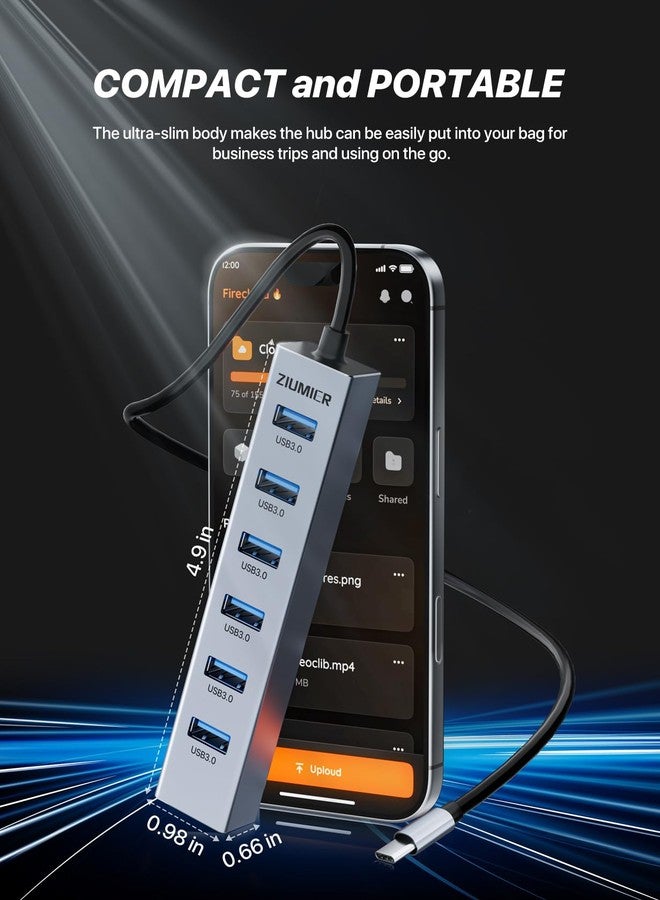 ZIUMIER USB C HUB,7 Port USB C to USB Hub,Aluminum Alloy USB 3.0 Data Port, 5Gbps USB Splitter Compatible for Laptop, MacBook, iPad, Surface Pro, XPS - Image 5