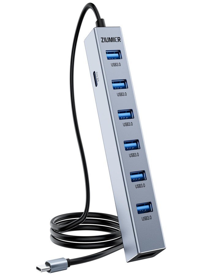 ZIUMIER USB C HUB,7 Port USB C to USB Hub,Aluminum Alloy USB 3.0 Data Port, 5Gbps USB Splitter Compatible for Laptop, MacBook, iPad, Surface Pro, XPS - Image 1