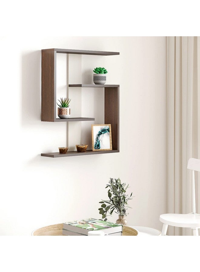 BLUEWUD Easton Engineered Wood Wall Decor Floating Shelf Display Rack Decorative Hall Décor for Living Room Home Furniture (Wenge & White) - Image 1