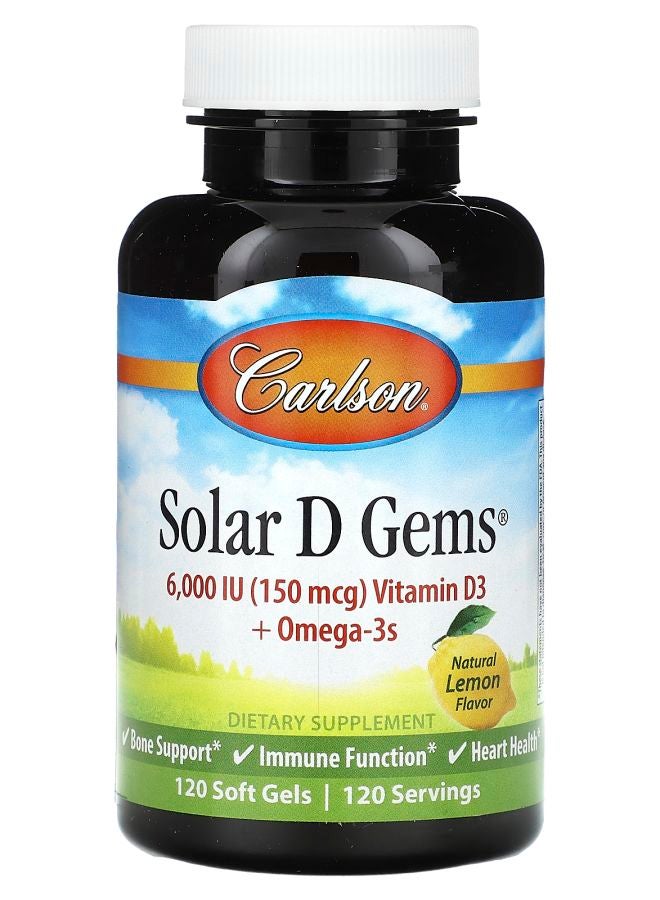 Solar D Gems®  Vitamin D3 + Omega3s Natural Lemon 120 Soft Gels