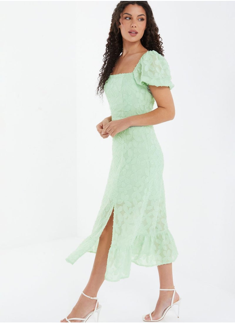 QUIZ - Puff Sleeve Ruffle Hem Mesh Dress - Image 1