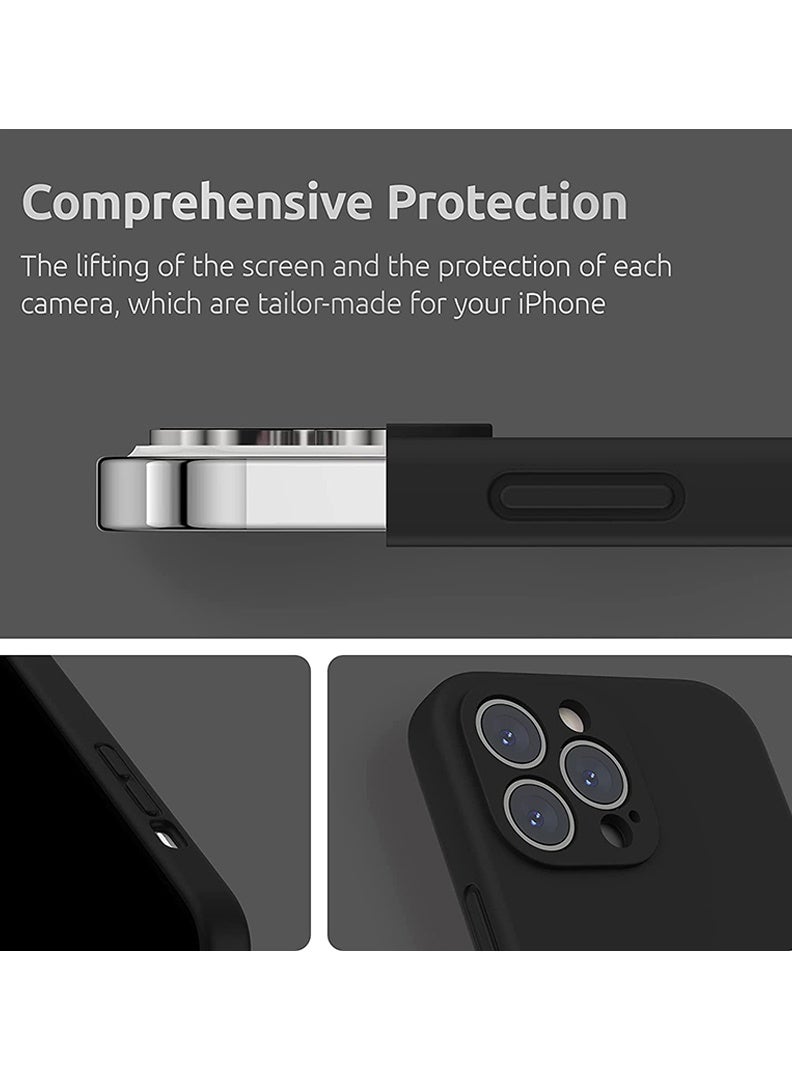 رفع القضية متوافق مع حافظة iPhone 13 Pro Max مقاس 6.7 بوصة، سيليكون سائل ممتاز [حماية الكاميرا] [بطانة ناعمة من الألياف الدقيقة المضادة للخدش] غطاء هاتف نحيف واقٍ مقاوم للصدمات لهاتف iPhone 13 Pro Max، أسود - Image 2