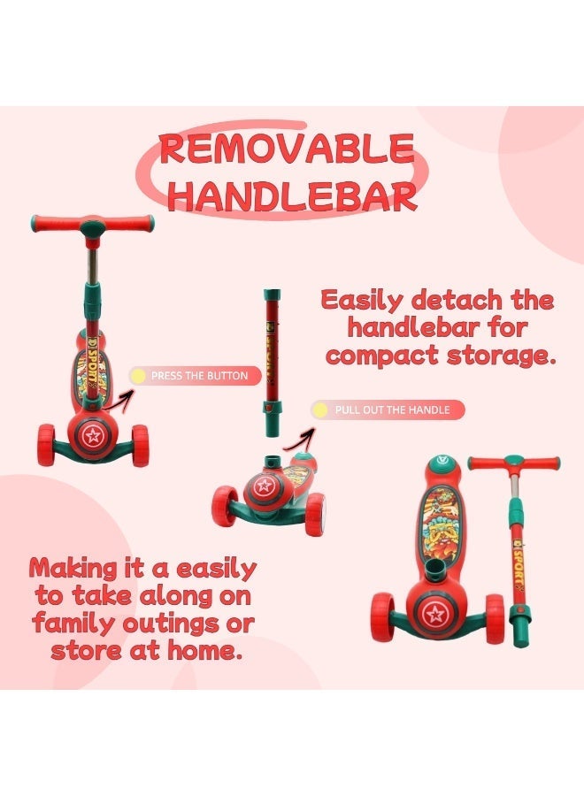 إيزي فيتشور سكوتر ركل قابل للطي من EASY FUTURE للأطفال من سن 3 إلى 8 سنوات: مقبض قابل لتعديل الارتفاع، عجلات LED، فرامل خلفية وموسيقى ممتعة، بما في ذلك مجموعة معدات الحماية - Image 2