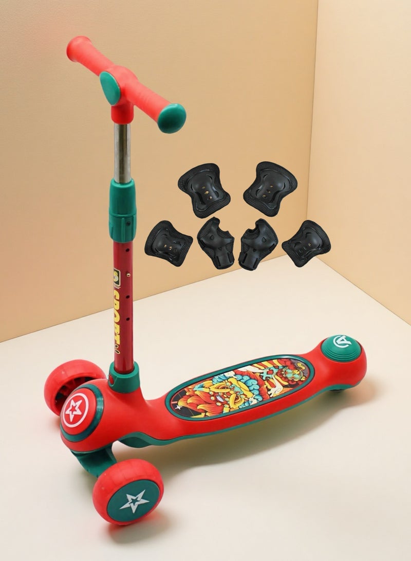 إيزي فيتشور سكوتر ركل قابل للطي من EASY FUTURE للأطفال من سن 3 إلى 8 سنوات: مقبض قابل لتعديل الارتفاع، عجلات LED، فرامل خلفية وموسيقى ممتعة، بما في ذلك مجموعة معدات الحماية - Image 1