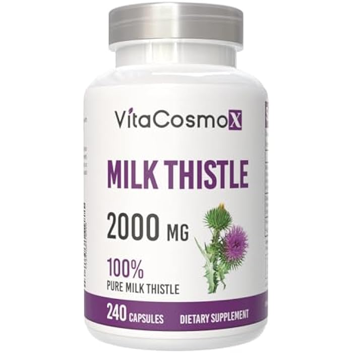 VitaCosmoX Milk Thistle 2,000 mg, Vegan Capsules, 240 Count, Milk Thistle and Dandelion Root Extract, Non-GMO, Gluten-Free - Image 1