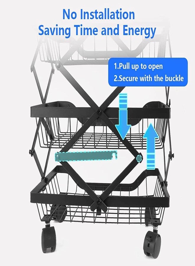 Dhavl 3 Tier Kitchen Rotating Collapsible Trolley Portable Storage Rack Basket with Wheels Metal Stretch Design Fruits & Vegetable,Cutlery, Spice jar Container Organizer for Kitchen-Black - Image 3