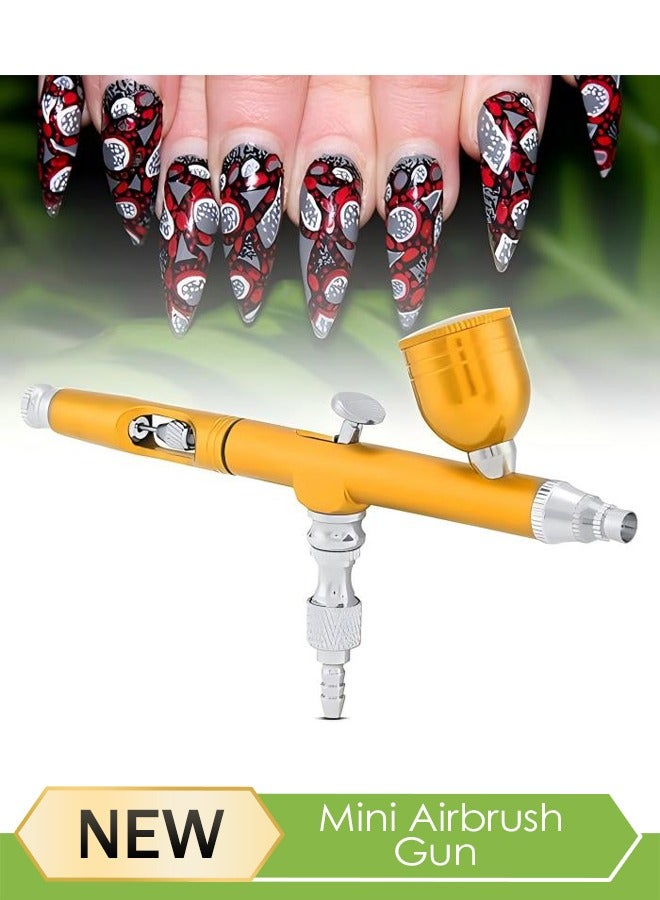 Airbrush Kit，0.3mm Gravity Feed Gun Air Compressor Brush Spray Dropper，Protable Sandblasting Tools， for Art Paint Nail Beauty Makeup Painting Cake Decoration Yellow  - Image 1