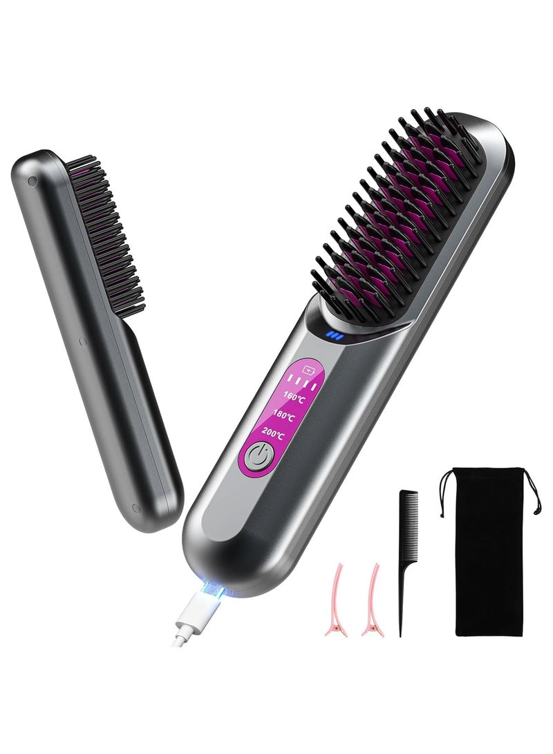 NNEWVANTE Cordless Hair Straightener Brush, 5200mAh Portable Heated Straightening Comb for Travel, Mini Negative Ion Hair Straightener Brush USB Rechargeable for Women, Beard Straightener for Men - Image 1