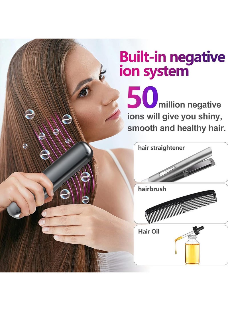 NNEWVANTE Cordless Hair Straightener Brush, 5200mAh Portable Heated Straightening Comb for Travel, Mini Negative Ion Hair Straightener Brush USB Rechargeable for Women, Beard Straightener for Men - Image 2
