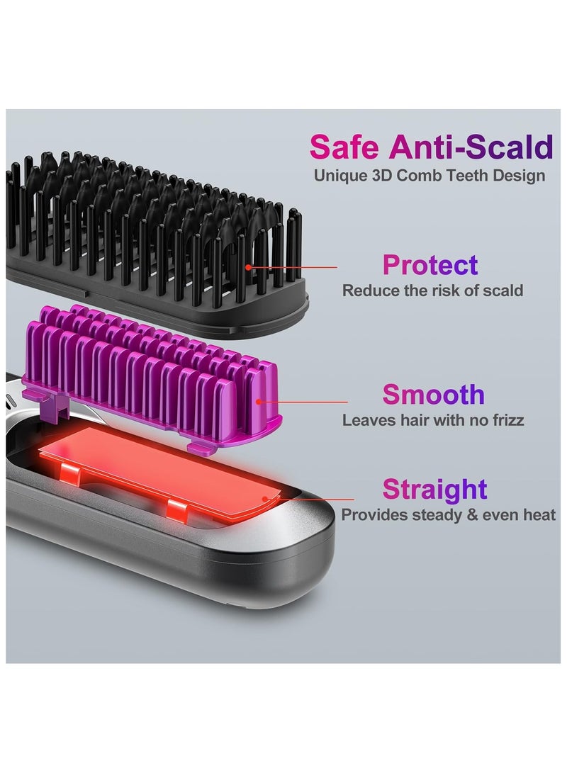 NNEWVANTE Cordless Hair Straightener Brush, 5200mAh Portable Heated Straightening Comb for Travel, Mini Negative Ion Hair Straightener Brush USB Rechargeable for Women, Beard Straightener for Men - Image 3