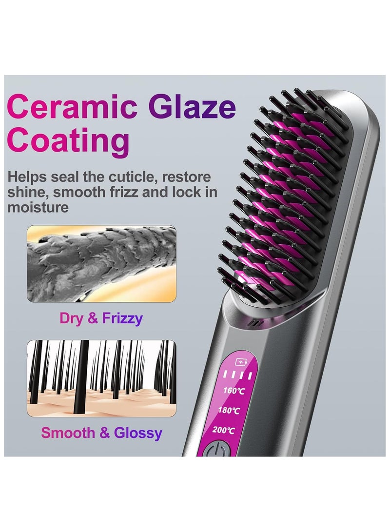 NNEWVANTE Cordless Hair Straightener Brush, 5200mAh Portable Heated Straightening Comb for Travel, Mini Negative Ion Hair Straightener Brush USB Rechargeable for Women, Beard Straightener for Men - Image 4