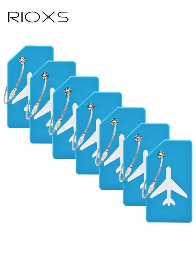 RIOXS 7 Pack Silicone Luggage Tag for Suitcases with Name ID Card and Stainless Loop, TSA Approved Privacy Protection Travel Suitcase Tags, Perfect to Quickly Spot Luggage Suitcase, Blue - Image 1