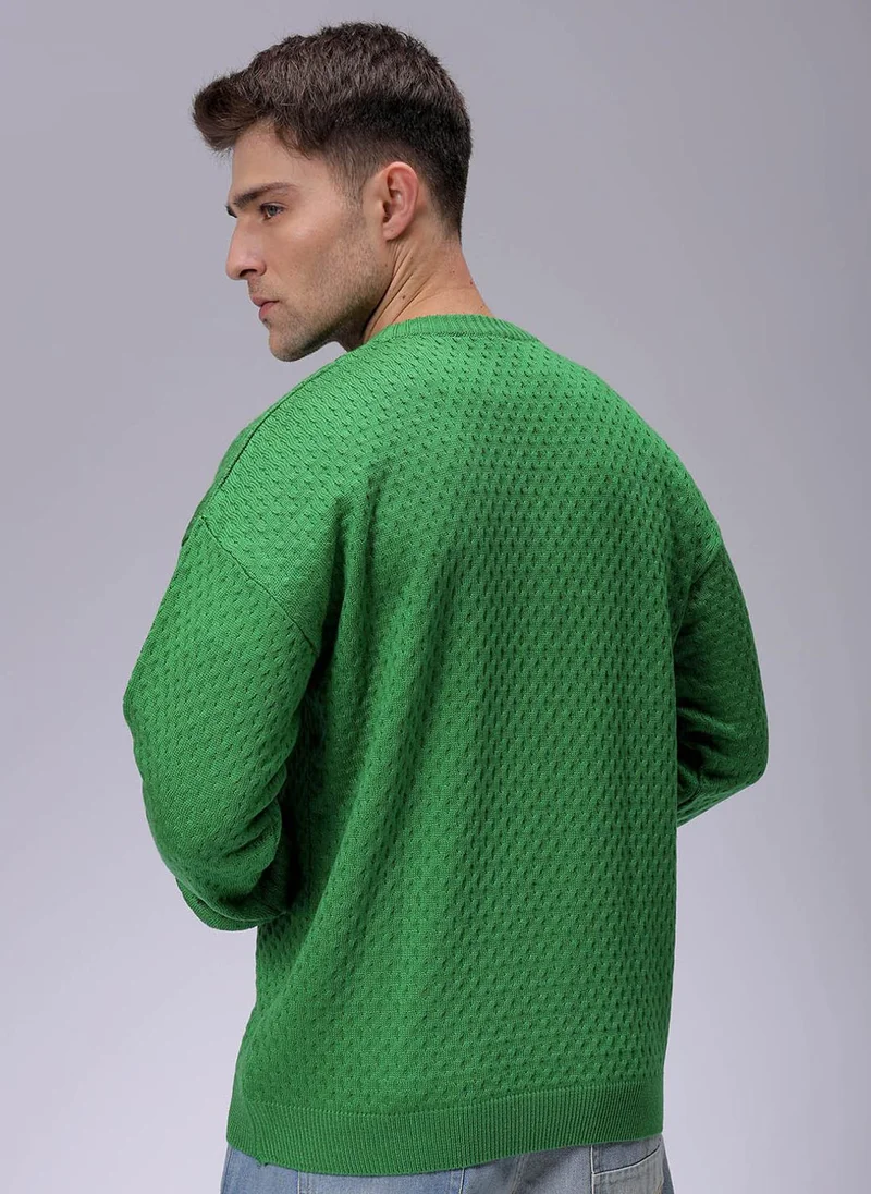 The Indian Garage Co Men Oversized Solid Crew Neck Sweater