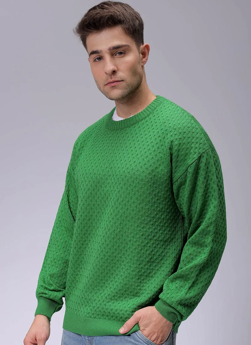 The Indian Garage Co Men Oversized Solid Crew Neck Sweater