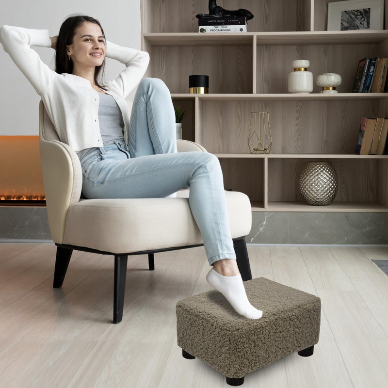 CAROLMADE Small Foot Stool Ottoman Footstool with Legs Under Desk Footrest for Living Room Bedroom and Office, Soft Coffee - Image 3