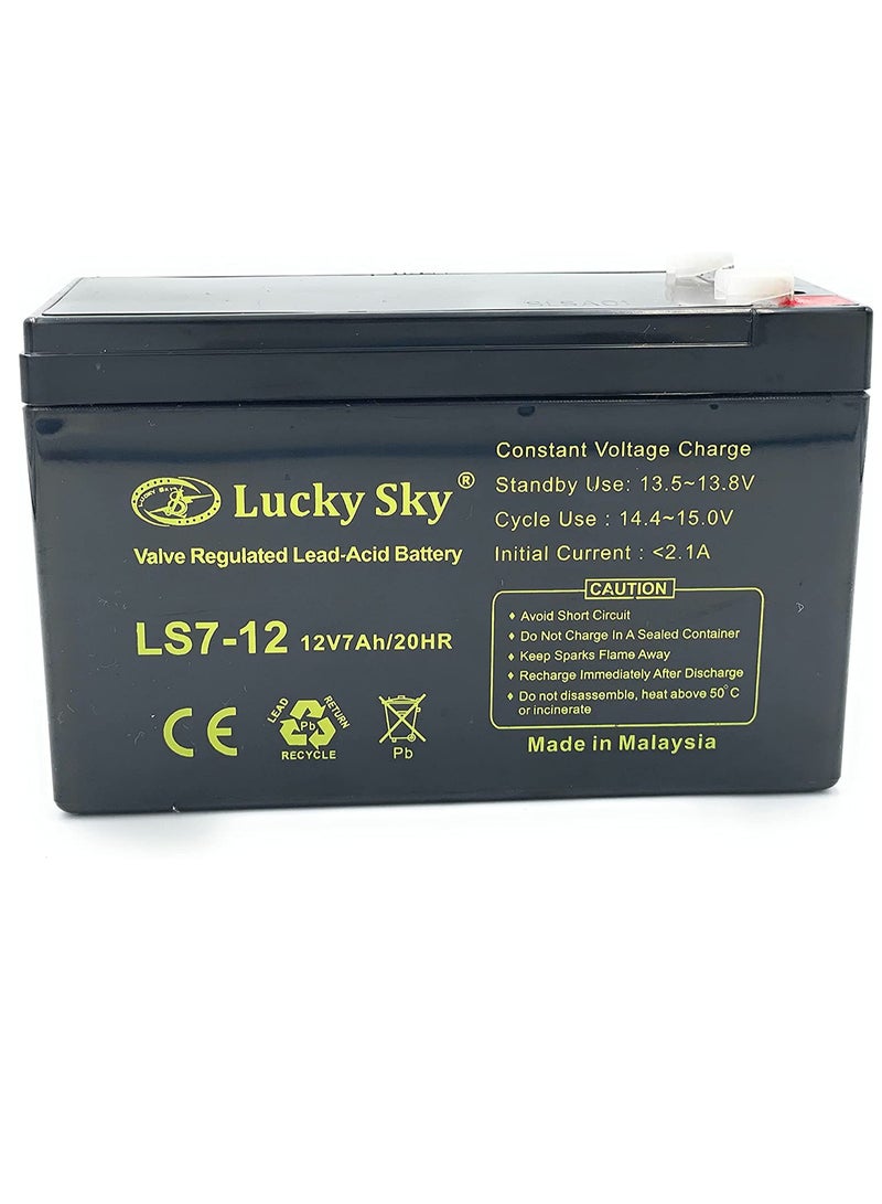 Lucky Sky بطارية حمض الرصاص مختومة قابلة لإعادة الشحن 12 فولت 7 أمبير – خالية من الصيانة، طويلة العمر – مثالية لـ UPS، أنظمة الطوارئ، الدراجات الكهربائية والمزيد  - Image 1
