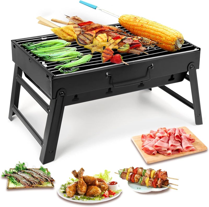 Uten Charcoal Grill, BBQ Grill Folding Portable Lightweight smoker Grill, Barbecue Grill Small desk Tabletop Outdoor Grill for Camping Picnics Garden Beach Party 17''x11.6''x 2.6'' - Image 1
