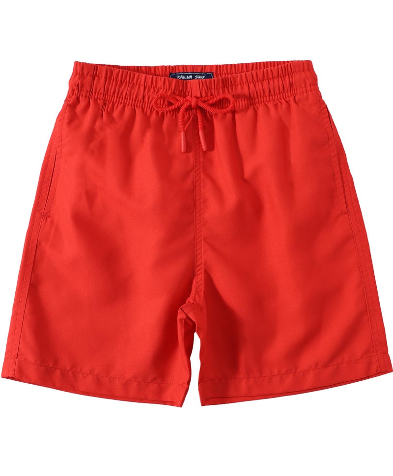 KAILUA SURF Boys Swim Trunks, High-Visibility Safety Colors and American Flag, Quick Dry Kids Shorts, Sizes 2T-16 (Red,4T) - Image 1