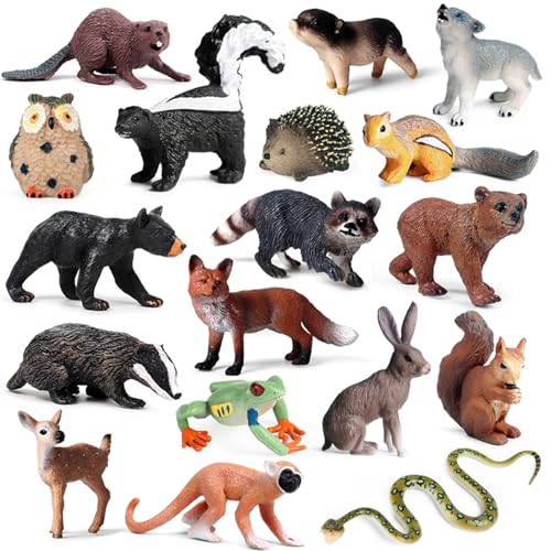 SCAHOW 18Pcs Forest Animals Figures Plastic Woodland Creature Toy Figurines for Kids Boys Girls 35 612 Small Jungle Animal Baby Figurines for CakeCupcake Topper Birthday Gift - Image 1