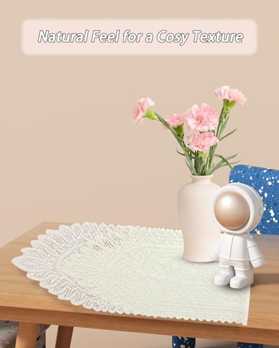 Tinsow 2 Pack Cotton Crochet Lace Rectangular Table Runner Dresser Scarf Doilies (Beige Without Tassels) - Image 4