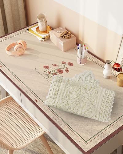 Tinsow 2 Pack Cotton Crochet Lace Rectangular Table Runner Dresser Scarf Doilies (Beige Without Tassels) - Image 5