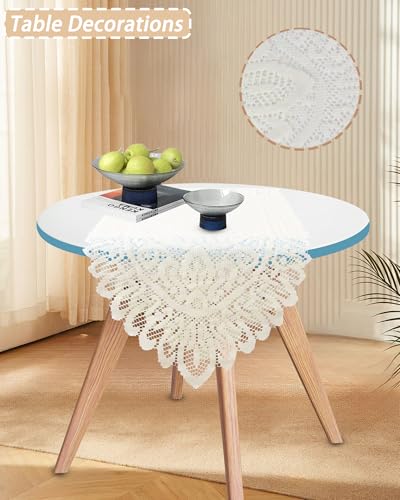 Tinsow 2 Pack Cotton Crochet Lace Rectangular Table Runner Dresser Scarf Doilies (Beige Without Tassels) - Image 3