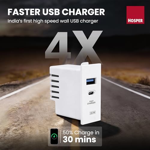 Hosper 22W Fast Charging Wall Charger | Dual Port USB Type C Adapter Modular Socket | Power Socket with USB for Modular Switch Board & Wall Socket – White - Image 5