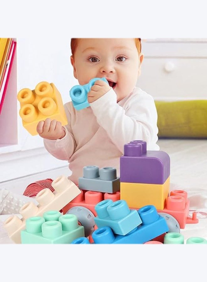 مس تيارا مكعبات بناء مطاطية ناعمة لتعليم الطفولة المبكرة، 50 قطعة، قابلة للغلي والمضغ، تُستخدم لبناء أحجار حسية متراصة لمرحلة ما قبل المدرسة. ألعاب تعليمية للأطفال الرضع والأطفال الصغار، ألعاب مونتيسوري التعليمية الحسية للأطفال من سن 1 إلى 3 سنوات، مع دلو تخزين. - Image 2