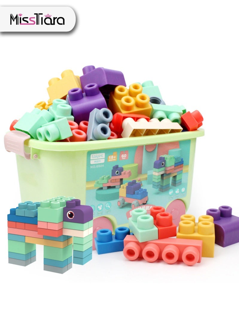 مس تيارا مكعبات بناء مطاطية ناعمة لتعليم الطفولة المبكرة، 50 قطعة، قابلة للغلي والمضغ، تُستخدم لبناء أحجار حسية متراصة لمرحلة ما قبل المدرسة. ألعاب تعليمية للأطفال الرضع والأطفال الصغار، ألعاب مونتيسوري التعليمية الحسية للأطفال من سن 1 إلى 3 سنوات، مع دلو تخزين. - Image 1
