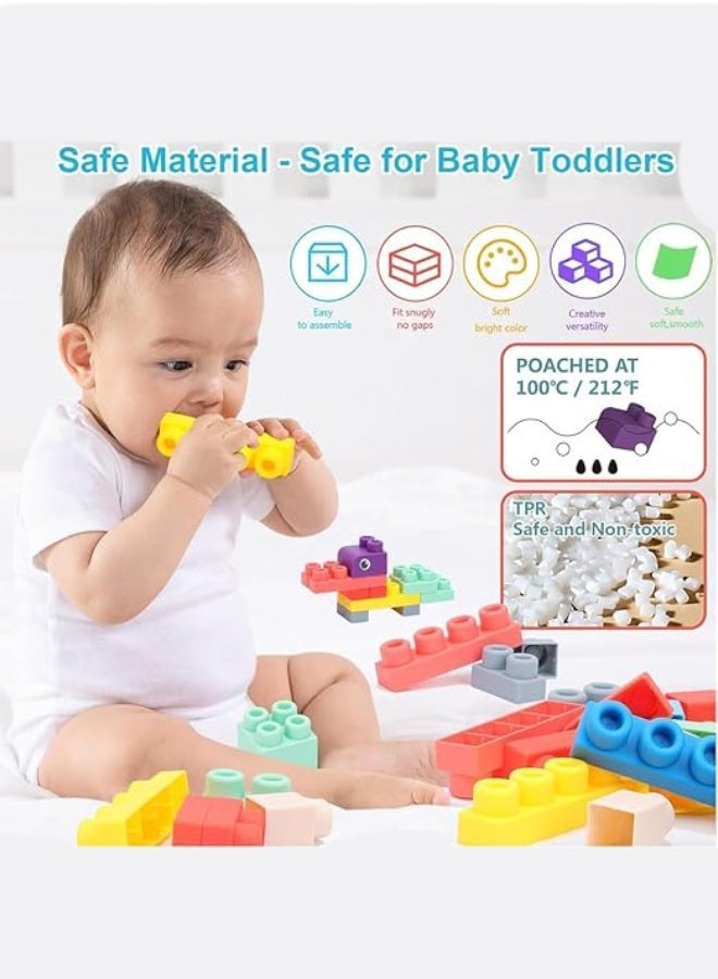 مس تيارا مكعبات بناء مطاطية ناعمة لتعليم الطفولة المبكرة، 50 قطعة، قابلة للغلي والمضغ، تُستخدم لبناء أحجار حسية متراصة لمرحلة ما قبل المدرسة. ألعاب تعليمية للأطفال الرضع والأطفال الصغار، ألعاب مونتيسوري التعليمية الحسية للأطفال من سن 1 إلى 3 سنوات، مع دلو تخزين. - Image 5