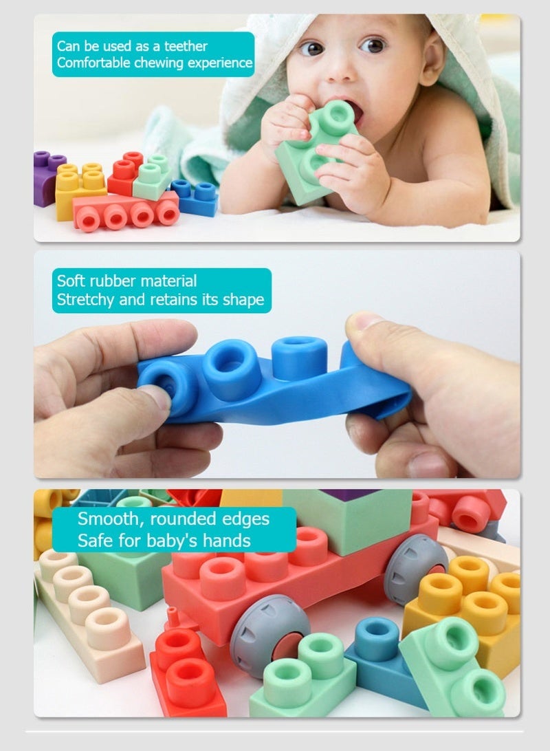 مس تيارا مكعبات بناء مطاطية ناعمة لتعليم الطفولة المبكرة، 50 قطعة، قابلة للغلي والمضغ، تُستخدم لبناء أحجار حسية متراصة لمرحلة ما قبل المدرسة. ألعاب تعليمية للأطفال الرضع والأطفال الصغار، ألعاب مونتيسوري التعليمية الحسية للأطفال من سن 1 إلى 3 سنوات، مع دلو تخزين. - Image 3