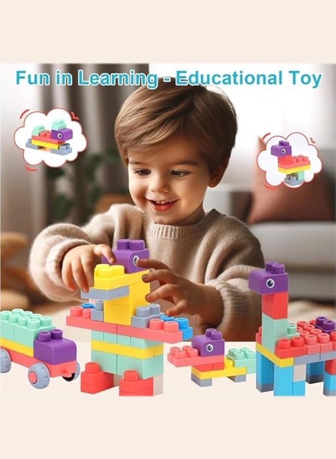 مس تيارا مكعبات بناء مطاطية ناعمة لتعليم الطفولة المبكرة، 50 قطعة، قابلة للغلي والمضغ، تُستخدم لبناء أحجار حسية متراصة لمرحلة ما قبل المدرسة. ألعاب تعليمية للأطفال الرضع والأطفال الصغار، ألعاب مونتيسوري التعليمية الحسية للأطفال من سن 1 إلى 3 سنوات، مع دلو تخزين. - Image 2