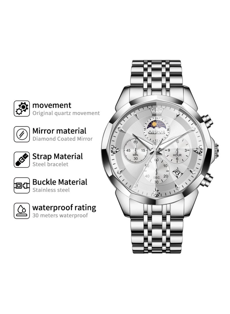 OLEVS High-End Luxurious Men's Watch Waterproof Multifunctional Stainless Steel Strap Durable Anti-Slip Coated Glass Stylish Luminous Timepiece  - Image 1