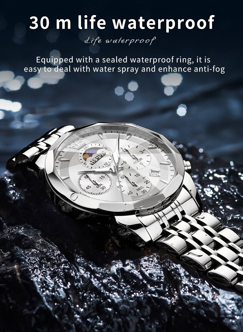 OLEVS High-End Luxurious Men's Watch Waterproof Multifunctional Stainless Steel Strap Durable Anti-Slip Coated Glass Stylish Luminous Timepiece  - Image 3