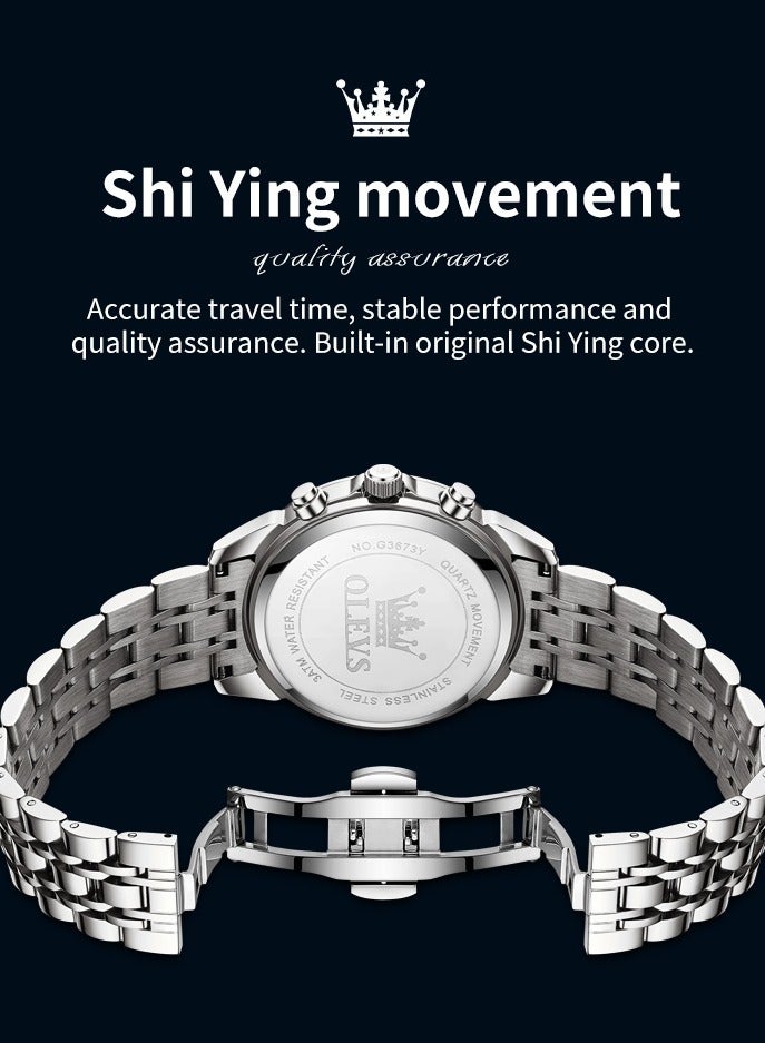 OLEVS High-End Luxurious Men's Watch Waterproof Multifunctional Stainless Steel Strap Durable Anti-Slip Coated Glass Stylish Luminous Timepiece  - Image 5