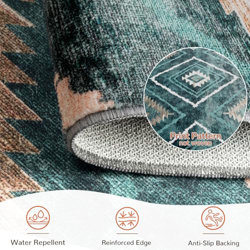 BESTSWEETIE Area Rug 8x10 Rug Machine Washable Non-Slip Low Pile Print Pattern Western Rug for Living Room Bedroom Entryway Tribal Series -Teal/Green - Image 2