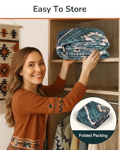 BESTSWEETIE Area Rug 8x10 Rug Machine Washable Non-Slip Low Pile Print Pattern Western Rug for Living Room Bedroom Entryway Tribal Series -Teal/Green - Image 5