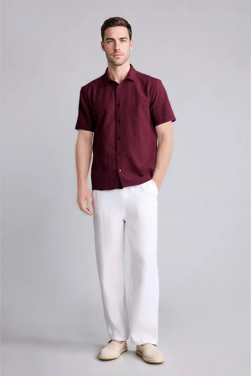 ديفاكتو Regular Fit Polo Collar Crinkle Short Sleeve Shirt