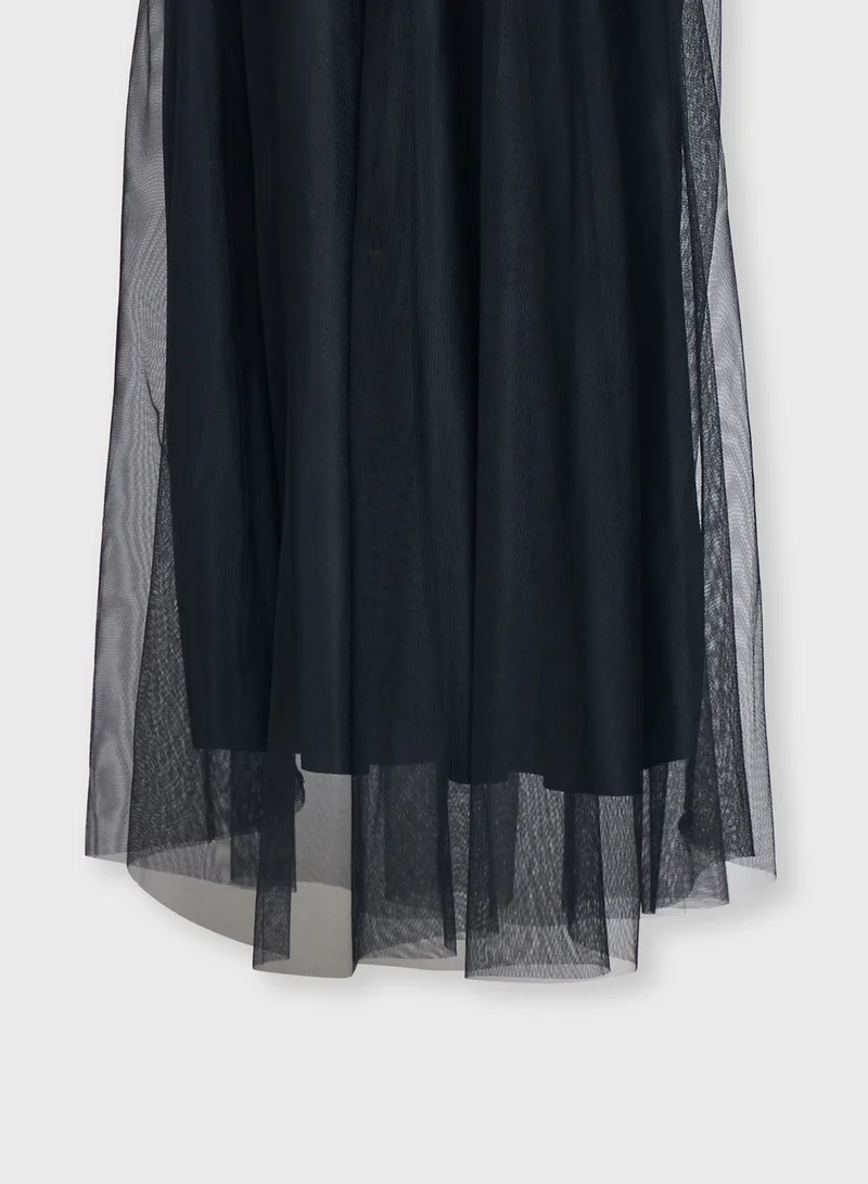 Khizana Lace Top Mesh Overlay Maxi Dress