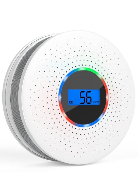 Combination and Carbon Monoxide Alarm Detector, Dual Sensor CO Detector Battery Powered with LCD Display Sound Warning for Home,School,Office