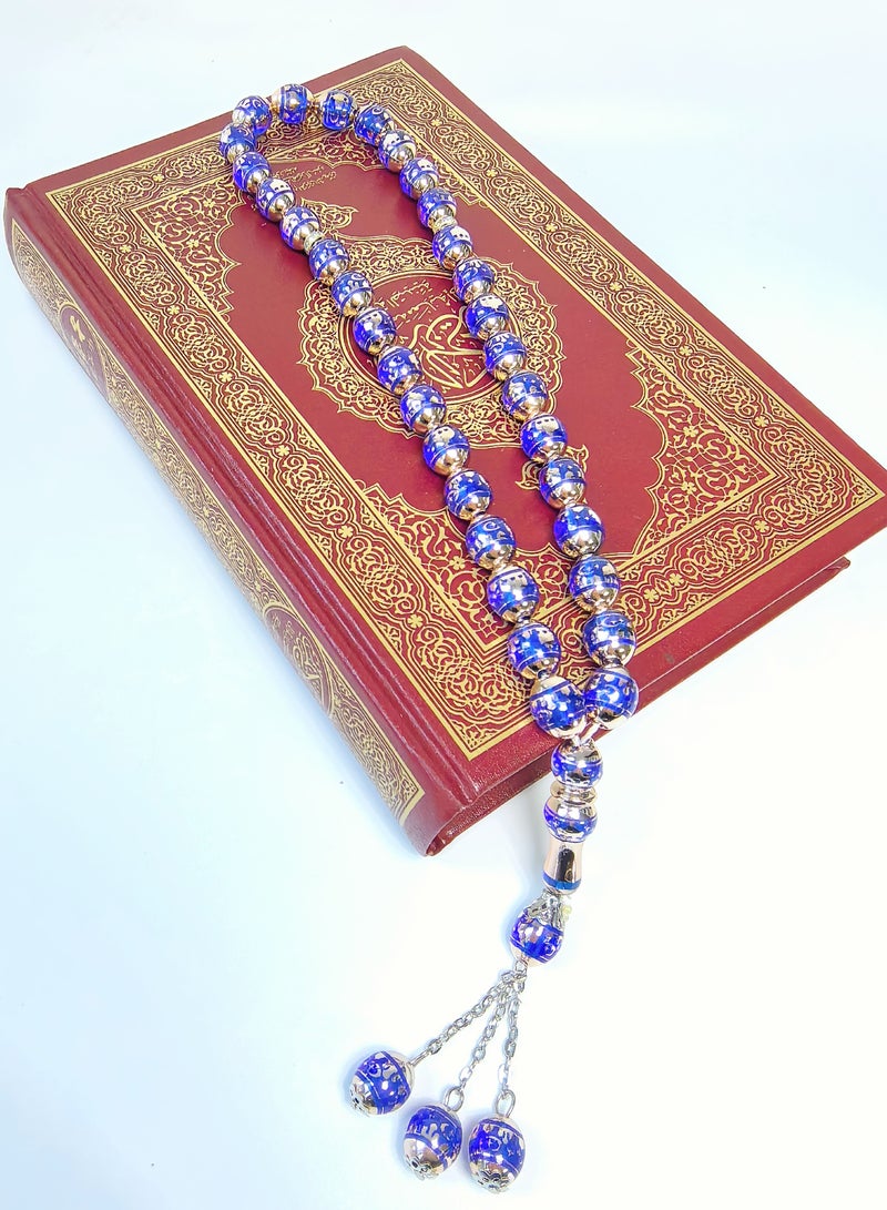 فيانسر مسبحة ٣٣ سبحة صلاة ١٤ ملم طباعة ذهبية نمط معماري مسلم إسلامي عربي شراشيب فاخر ذكر  - Image 2