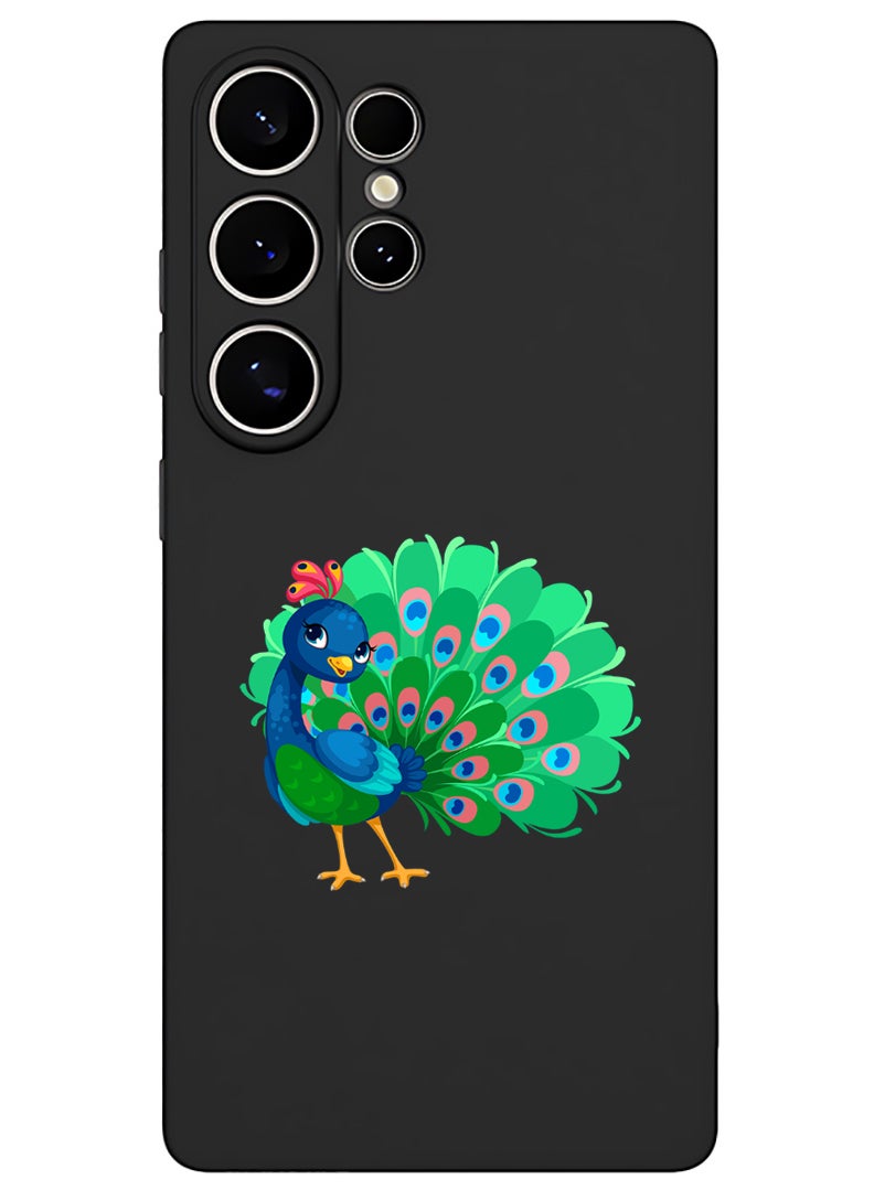 Theodor Protective Slim Fit Case Liquid Silicone Cover with Full Body Protection Anti-Scratch Shockproof Case For Samsung Galaxy S25 Ultra (Black) - peacock - Image 1