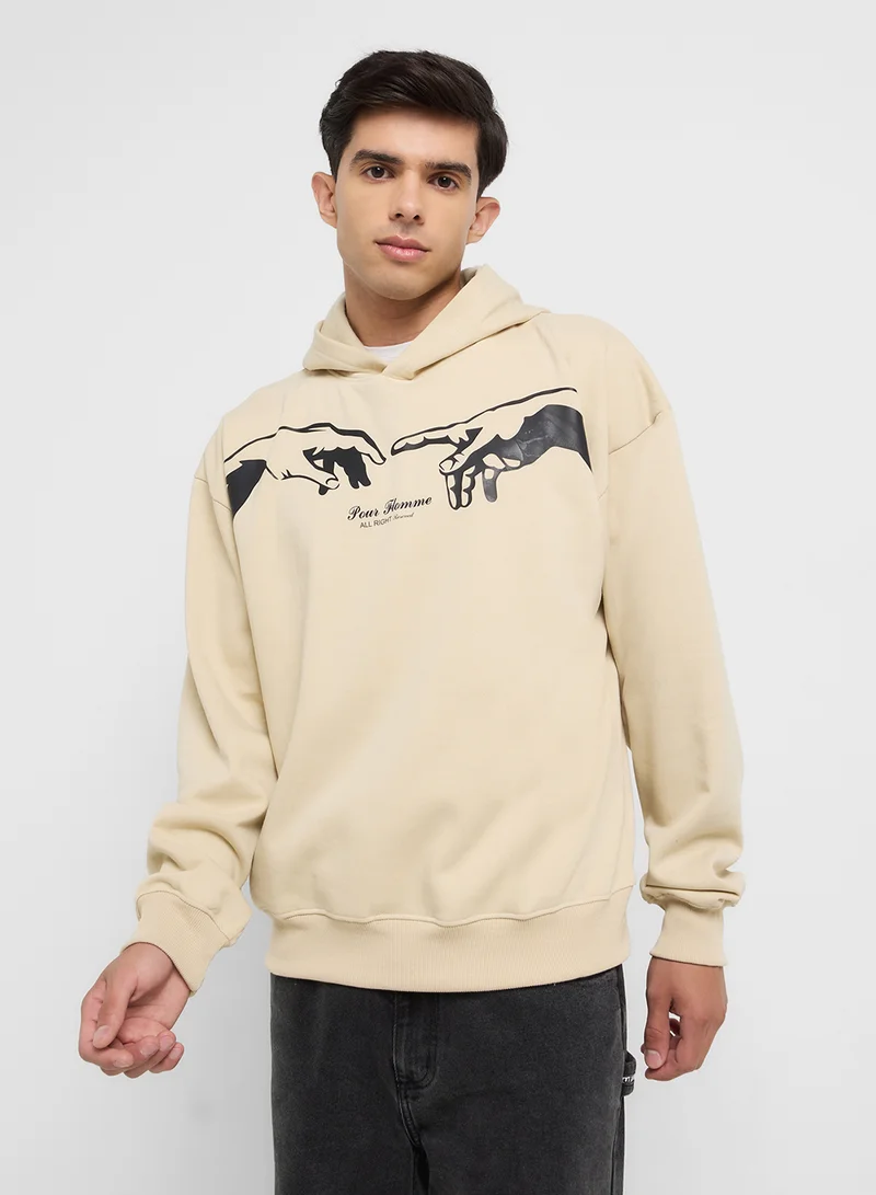 سفنتي فايف Oversized Basic Graphic Hoodie