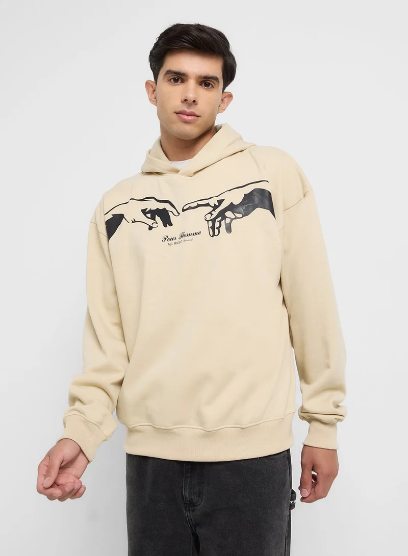 Oversized Basic Graphic Hoodie