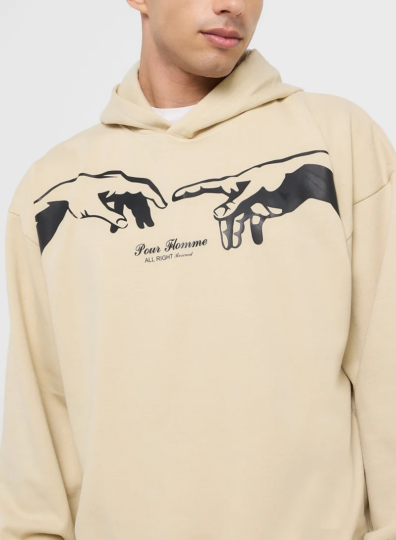 Oversized Basic Graphic Hoodie
