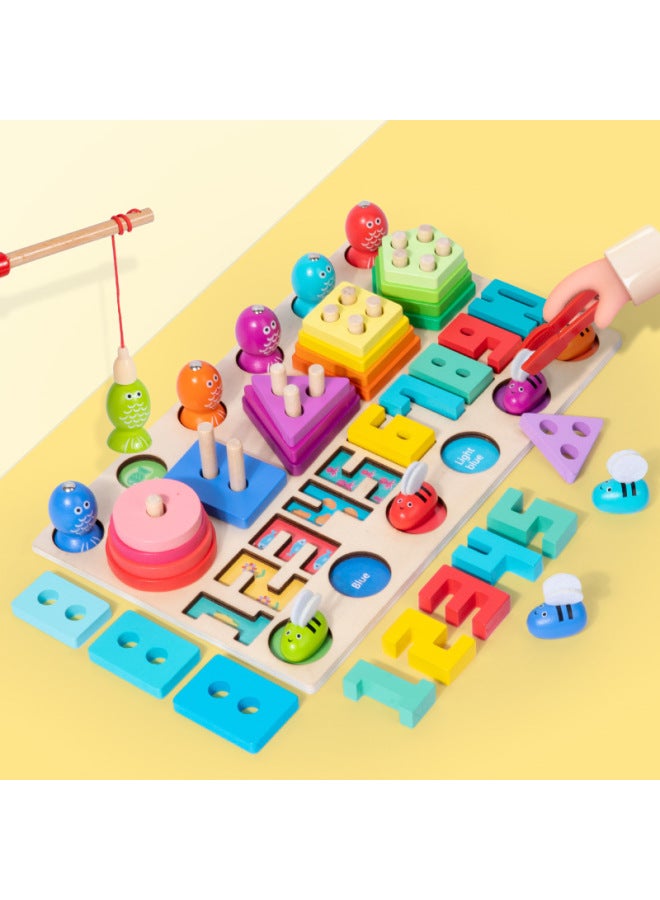 Montessori Mathematics Building Blocks Enlightenment Plugging Stick Number Number Learning Matching Wooden Teaching Aids 3-6 Years Old Kindergarten Early Education-Color:DN-four-in-one Set Of Column Plates - Image 1