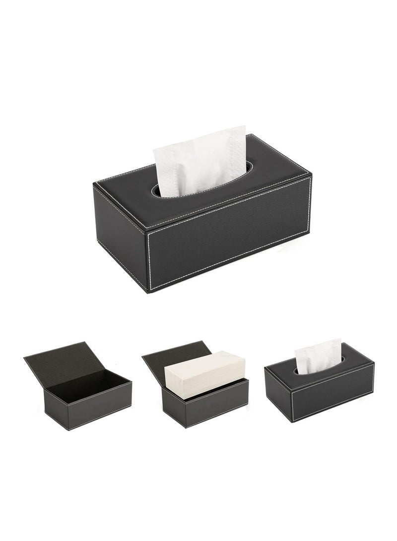 KASTWAVE غطاء علبة المناديل، غطاء علبة المناديل من جلد PU - حامل مستطيل أنيق للديكور المنزلي والمكتبي والسيارة - أبعاد 9.84"X5.23"X3.77" - علبة مناديل أنيقة وعملية (أسود) - Image 1