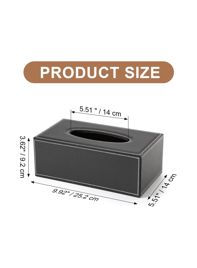 KASTWAVE غطاء علبة المناديل، غطاء علبة المناديل من جلد PU - حامل مستطيل أنيق للديكور المنزلي والمكتبي والسيارة - أبعاد 9.84"X5.23"X3.77" - علبة مناديل أنيقة وعملية (أسود) - Image 2