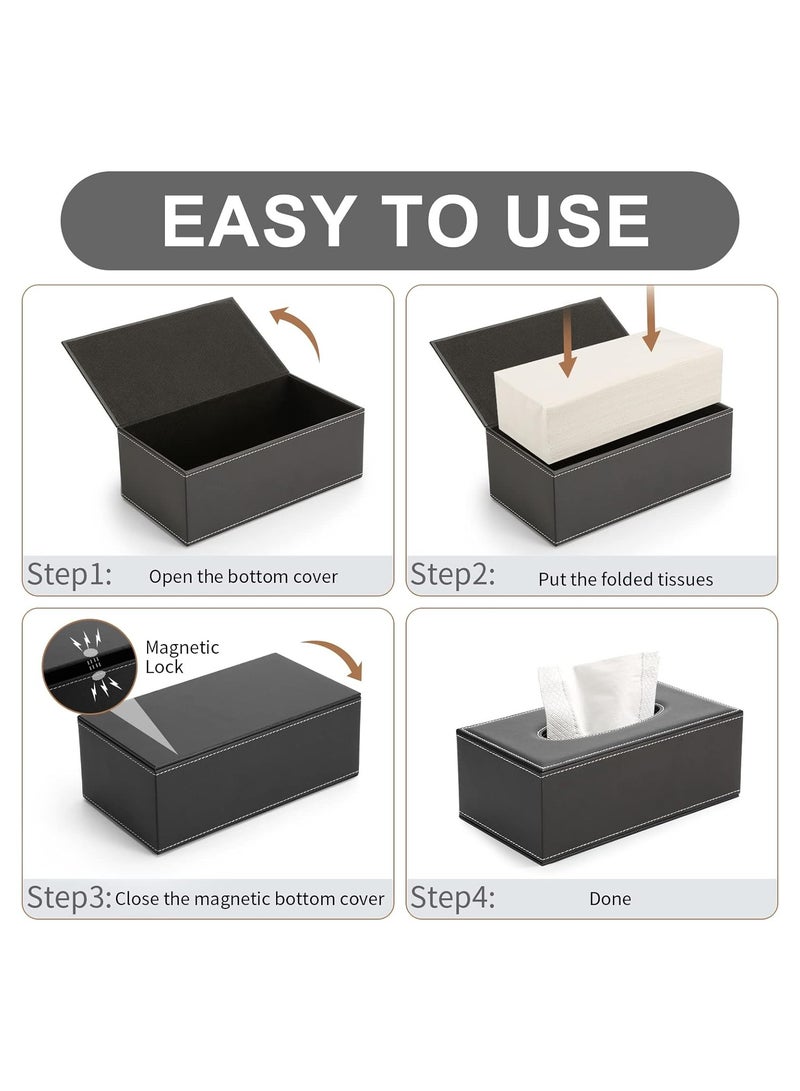 KASTWAVE غطاء علبة المناديل، غطاء علبة المناديل من جلد PU - حامل مستطيل أنيق للديكور المنزلي والمكتبي والسيارة - أبعاد 9.84"X5.23"X3.77" - علبة مناديل أنيقة وعملية (أسود) - Image 3